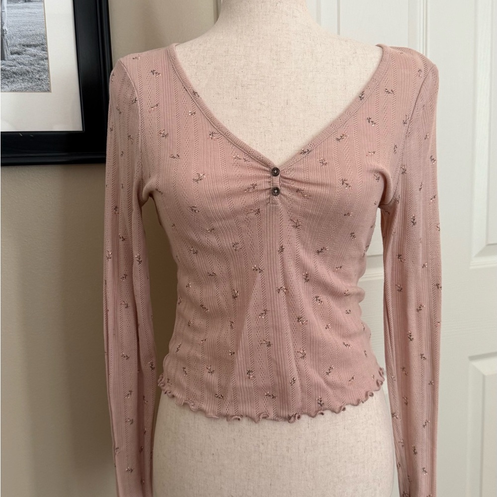 Wild Fable Pink Long Sleeve Fitted Blouse